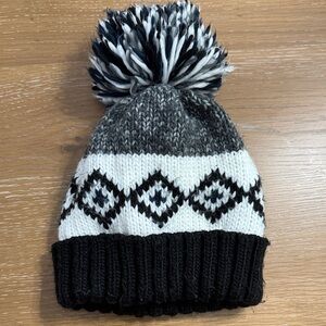 The Children's Place Black and White Knit Hat with Pom-Pom